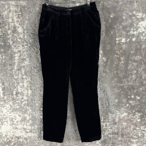 Garnet Hill Size 2 Velvet Whimsigoth Silk Blend Casual Pants Black Button Zip - Picture 1 of 11